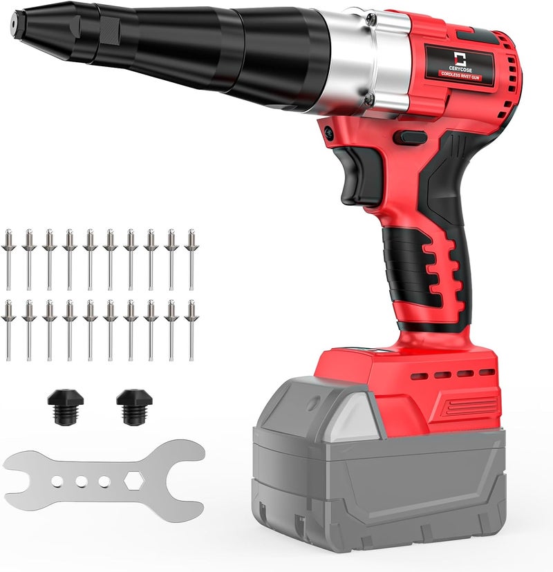 Cerycose Cordless Rivet Gun Kit Compatible with Milwaukee 18V Brushless Electric Riveters Gun Tool with 3-Size Steel Rivets(1/8"-5/32"-3/16") LED Light & Nose Piece (Bare Only) - Image 1